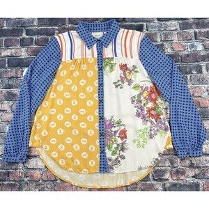 Maeve Anthropologie The Paz Patchwork Contrast Button Up Shirt Boho Womens S